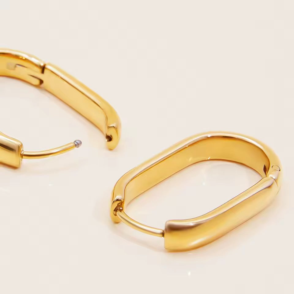 Oval Line 18k Gold Earrings